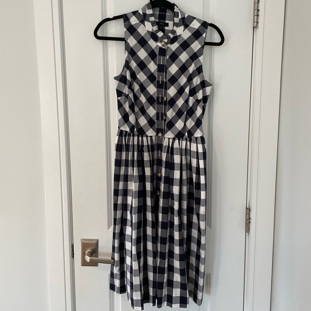 JCrew Sleeveless Shirtdress Navy Plaid Button Top Size 2